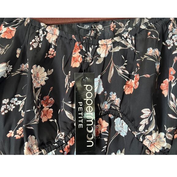 Papermoon Women's Top Floral Blouse Size XSP  Black Off Shoulder - Picture 5 of 9